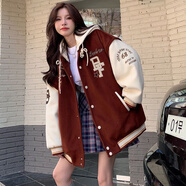 韓惠芷牛仔外套女2025春秋季新款韓版寬松學生百搭翻領(lǐng)棒球服夾克女裝 A44紅色春秋 【有帽子雙層有內(nèi)里】 L 【建議100-125斤】