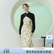 范思藍恩23FS11128 新中式坎肩外套水墨印花吊帶連衣裙兩件裝女 米底黑花 XS