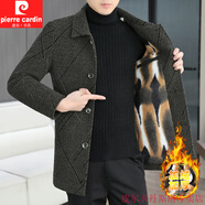 皮爾卡丹（pierre cardin）新款毛呢大衣男士外套秋冬韓版保暖貂絨呢子風(fēng)衣中長款帥氣呢大衣 6689卡其色【加絨加厚】 L