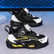 里奇.喬丹   RICKY JORDAN男童秋冬季運動(dòng)鞋2025新款童鞋旋轉紐扣防滑學(xué)生跑步鞋輕便老爹鞋 黑黃 30