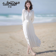 妤遇（YUUZYUUS）品牌女裝法式氣質(zhì)連衣裙女2025春秋新款時尚修身顯瘦中長款a字裙 白色 XL