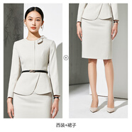 漣影高端職業(yè)西裝套裝女氣質(zhì)美容師酒店前臺(tái)接待工裝珠寶店工作服 【2件套】青灰色西裝+半裙 L