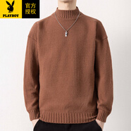 花花公子（PLAYBOY）半高領(lǐng)毛衣保暖冬季男士套頭針織衫韓版毛線(xiàn)衣長(cháng)袖百搭男裝上衣服 焦糖色 XL