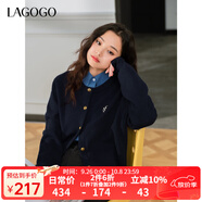 LAGOGO柔軟貼膚針織衫女拉谷谷2025年春新款英倫風(fēng)藏青色開(kāi)衫毛衣 藏青色 M
