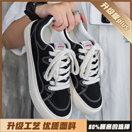 瑪雅鷹（MAYAYING）男鞋子潮鞋2025年新款秋季透氣復(fù)古增高板鞋休閑學(xué)生小清新面包鞋 黑色【升級款】 43