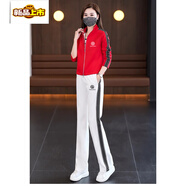 初徑2025新款歐洲站秋季時(shí)尚洋氣減齡運動(dòng)套裝三件套長(cháng)袖棉質(zhì)休閑 紅色開(kāi)衫+白色褲子 兩件套 S （85-95斤）
