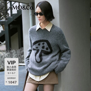MO&Co.毛衣秋無齡感含羊駝毛輕暖絨感寬松漏針MBD3SWTT05 深花灰色 XS 155