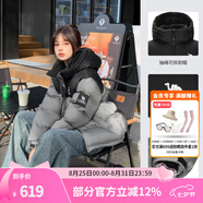 駱駝?dòng)鸾q服女冬季新款熱反射升溫保暖加厚連帽面包服短款外套 734CA6B605C4，幻影黑/硯墨灰 S
