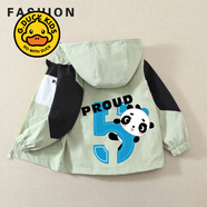 G.duck小黃鴨女生春秋季輕薄韓式休閑容易搭配夾克男生帥氣熊貓字母印花 熊貓數字外套綠色 90 cm