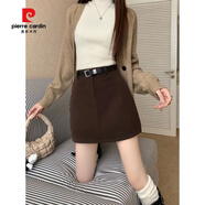 皮爾卡丹灰色高腰a字西裝半身裙女2025新款秋季小個(gè)子感包臀超短裙子 咖色毛呢款送皮帶 S 【80-90斤】