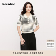 珂萊蒂爾2025夏季新款條紋短袖針織衫女翻領(lǐng)修身顯瘦休閑百搭上衣 本白 2XL