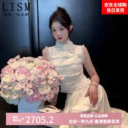 LISM國(guó)際一線品牌秋季仿貂毛白色高領(lǐng)毛呢背心女短款無(wú)袖打底衫含胸針 奶白色含花朵胸針 S