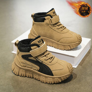 HEACOOA男童棉鞋2025新款冬季兒童加絨加厚雪地靴中大童保暖運動(dòng)棉靴男孩 卡其加絨J007 32