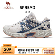 駱駝（CAMEL）漫延復古慢跑步男鞋網(wǎng)面透氣運動鞋子 7057，淺灰/深藍，女 36