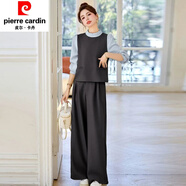 皮爾卡丹（pierre cardin）感氣質(zhì)闊腿褲套裝女2025春新款時(shí)尚假兩件拼接襯衫長(cháng)褲兩件套 深灰色套裝 S 建議80--94斤