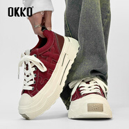OKKO卓沅王鶴棣同款重奏帆布鞋厚底增高梅花鞋休閑板鞋男女款時(shí)尚潮鞋 紅色_【增高5cm】 37 【女碼】