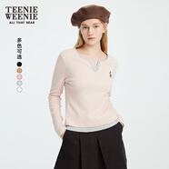 Teenie Weenie小熊秋季黑色棉質(zhì)打底衫polo領(lǐng)長袖T恤白色外穿上衣 C-粉色 S