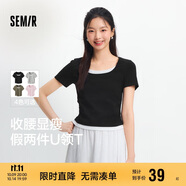 森馬（Semir）短袖t恤女短款假兩件百搭上衣25夏裝顯瘦U領(lǐng)套頭衫109325100015