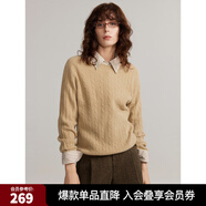 ELLE【100%綿羊毛】寬松圓領(lǐng)毛衣女2024冬裝新款慵懶軟糯毛針織衫 卡其 L