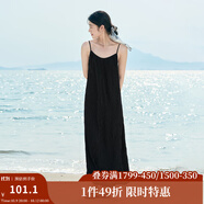 茵曼（INMAN）波西米亞吊帶油畫連衣裙女2025夏季新款度假裙子 黑色 L
