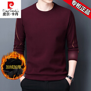 皮爾卡丹品牌男舒適親膚圓領(lǐng)長(cháng)袖t恤男士衛衣男秋冬裝上衣體恤潮流打底衫 7729【款】酒紅色 加絨 XL 175建議135-150斤