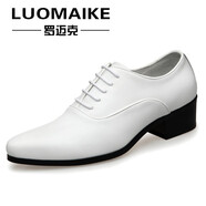 羅邁克（LUOMAIKE）男款正裝英倫真皮高跟鞋男士青年發(fā)型師休閑尖頭增高5cm皮鞋男鞋 白色 41