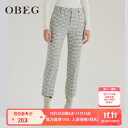 OBEG歐碧倩秋冬千鳥格七分褲直筒羊毛呢小個(gè)子褲子10404111 灰綠格 L /170/40