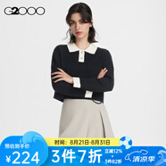 G2000【防靜電】G2000女裝FW23商場(chǎng)新款柔軟舒適翻領(lǐng)短款長(cháng)袖毛衣 黑色 S