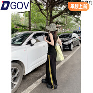 DGOV美式復古高腰直筒顯瘦休閑褲女褲子夏季女小個子薄款條紋闊腿褲女 黑色 M 推薦95-110斤