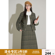 獨(dú)束大碼女裝復(fù)古小香風(fēng)格紋時(shí)尚套裝女冬微胖mm羊毛混紡?fù)馓?半裙 外套 M