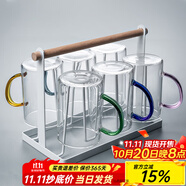 憶壺茶（YIHUTEA） 玻璃杯水杯子耐熱茶杯加厚套裝家用泡茶杯牛奶果汁喝水杯六色杯 輕顏杯6只裝+杯架300ml