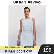 UR2025春季新款女摩登氣質褶皺收腰顯瘦無袖連衣裙UYY750030 淡藍 L