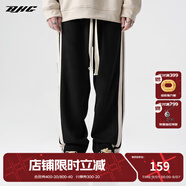 BJHG【2.0】 不計(jì)后果春秋環(huán)保麂皮絨串標(biāo)拼接休閑褲子男潮流直筒長褲 黑色 2XL (160-200斤）
