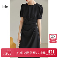 范思藍(lán)恩黑色氣質(zhì)通勤短袖連衣裙女夏季短袖法式收腰顯瘦裙子2038 氣質(zhì)黑 M