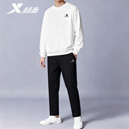特步運動(dòng)套裝男裝服飾衛衣衛褲寬松男褲子加厚跑步健身休閑籃球兩件套 【針織百搭】0130珍珠白+直筒黑色 M/170