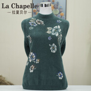 拉夏貝爾（La Chapelle）媽媽冬季加厚半高領(lǐng)仿貂毛毛衣中老年女裝洋氣寬松套頭針織打底衫 墨綠色大花 XL _建議100-115斤
