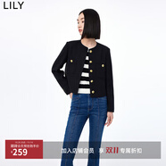 LILY秋新款女裝復古小香風氣質(zhì)純色顯瘦寬松圓領短外套小個子 510黑 S