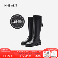 NINE WEST/玖熙長筒靴牛皮低跟騎士靴長靴女 NG412203CH 黑色(絨里)35