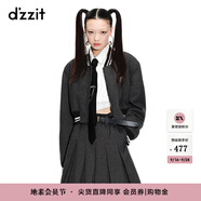 DZZIT地素春夏新款復古運動棒球領撞色設計千鳥格棒球衫外套女 黑色 S