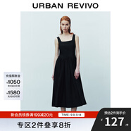 UR2025夏季新款女裝法式氣質(zhì)赫本風(fēng)抽褶無(wú)袖連衣裙UYY750066 正黑 S