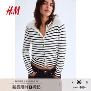 H&M女裝毛針織衫秋季薄款時尚法式慵懶短款打底衫m(xù)iu系開衫0579541 白色/條紋 M 165/96