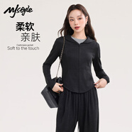 MJ STYLE仿羊絨連帽修身開衫外套女2025秋季新款短款收腰顯瘦氣質(zhì)百搭上衣