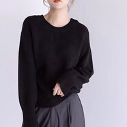 OY氣質(zhì)灰色V領(lǐng)針織衫女內搭打底感超好看寬松套頭毛衣秋冬 圓領(lǐng)黑色【商城品質(zhì)】 XL 【131-145斤】