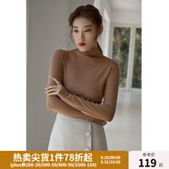 獨束大碼女裝堆堆領打底衫女秋冬內(nèi)搭修身顯瘦胖mm毛衣長袖針織衫 棕色 XL