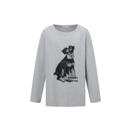 BAA AND BAABANDITK GANGN雪納瑞印花一字肩斜肩短袖T恤女2025新款夏露肩上衣 灰色(長(cháng)袖) S