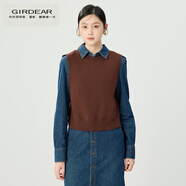 哥弟（GIRDEAR）女裝后背開(kāi)叉造型羊毛背心針織衫女1399701 柚木咖 M (3碼)