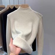 皮爾卡丹（pierrecardin）感半高領(lǐng)加絨加厚毛衣女秋冬針織衫一體絨保暖內(nèi)搭打底上衣女[杏色]毛衣女冬/毛衣秋冬內(nèi)搭/毛S 40/45kg[現(xiàn)貨速發(fā)]贈運費險