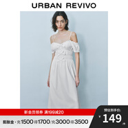 UR2025夏季新款女度假風(fēng)蝴蝶結(jié)裝飾褶皺收腰連衣裙UYU750088 本白格子 XL