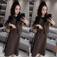 FSHE時(shí)尚套裝女兩件套2025春秋季新款韓系穿搭馬甲條紋長(cháng)裙休閑套裝 咖色(馬甲+裙子) XL (建議110-120斤)卡碼拍大