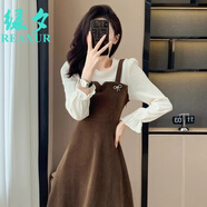 綠夕（REAXUR）女士高檔連衣裙女秋冬2025年新款韓系穿搭燈芯絨假兩件約會(huì )小個(gè)子 咖色 M （建議95斤-105斤）